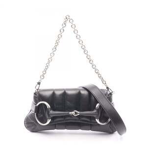 Gucci Horsebit Small 2-Way Handbag, Leather, Women's, Black, 764339